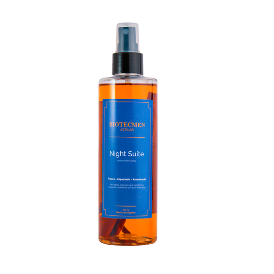 Ambientador Night Suite de Biotecmen con fragancia mediterránea de limón, lavanda y maderas